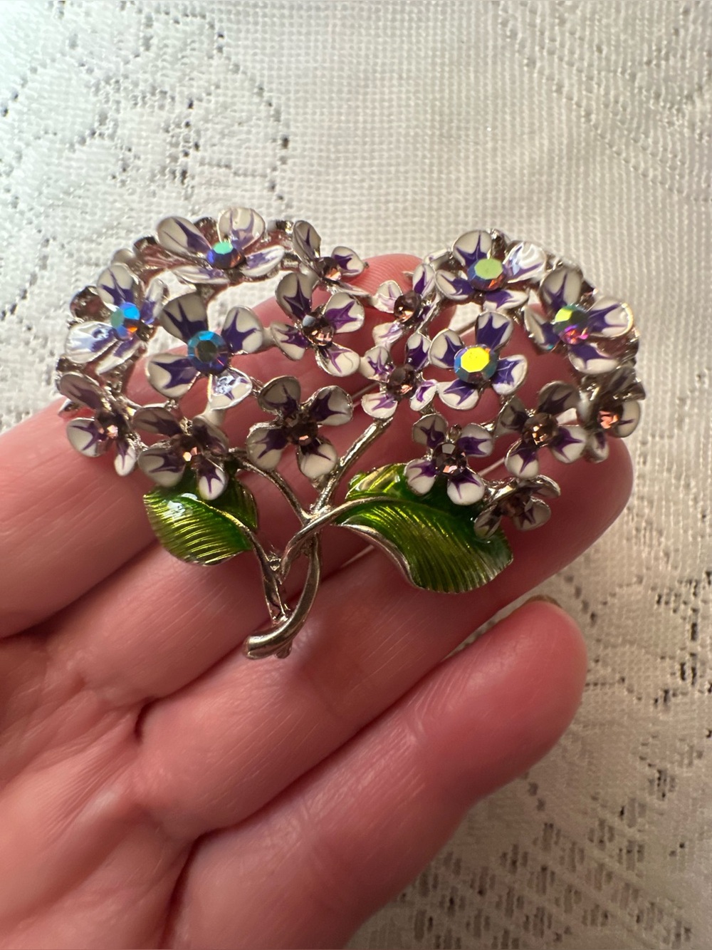 Floral Crystal Enamel Brooch - Purple & Green Women Jewelry